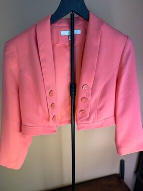 Forever 21 Coral Cropped Shawl Collar Blazer